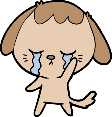 Bir insan tarafından çizilmiş ağlayan çizgi film köpeği.