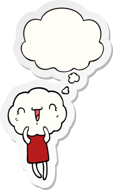 Düşünce baloncuğu insan tarafından çizilmiş bir çıkartma olan sevimli çizgi film başlıklı yaratık.