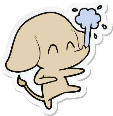 Bir insan tarafından çizilmiş su püskürten şirin bir filin çıkartması.