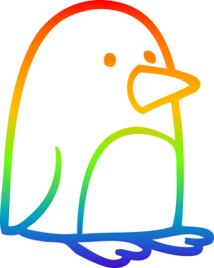 gökkuşağı gradyan çizgi çizimi bir insan tarafından çizilmiş küçük penguen