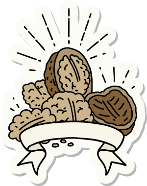 Bir insan tarafından çizilmiş dövmeli ceviz etiketi.