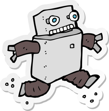 Bir insan tarafından çizilmiş robot çizgi film etiketi.