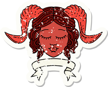 Retro Dövme Biçimi karakter yüzünü bir insan tarafından çizilmiş parşömen pankartıyla düzenliyor