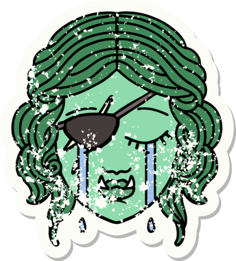 Ağlayan yarım Ork karakterli bir insan tarafından çizilmiş grunge çıkartması.