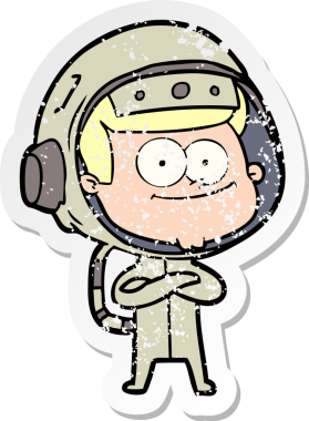 Bir insan tarafından çizilmiş mutlu bir astronot karikatürü.