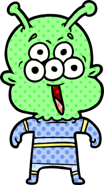 Bir insan tarafından çizilmiş mutlu bir uzaylı çizgi filmi.