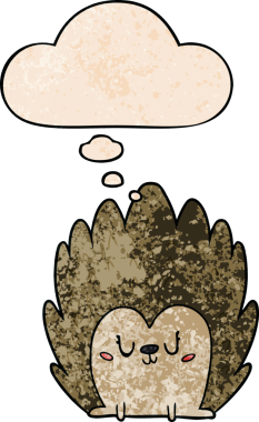 Hoş bir çizgi film kirpisi, insan tarafından çizilmiş grunge desenli düşünce baloncuğu.