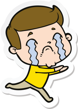 Bir insan tarafından çizilmiş, ağlayan bir çizgi film karakterinin çıkartması.