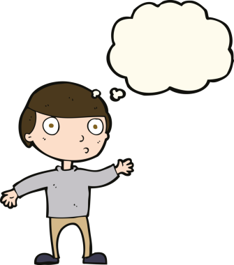 Bir insan tarafından çizilmiş düşünce baloncuğu olan bir çizgi film adamı.