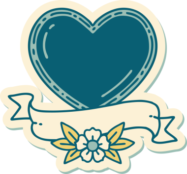 Bir insan tarafından çizilmiş geleneksel bir kalp ve bayrak stili dövme çıkartması.