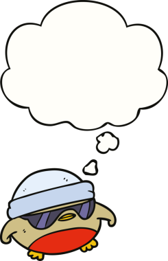 Bir insan tarafından çizilmiş düşünce baloncuklu havalı noel robini.