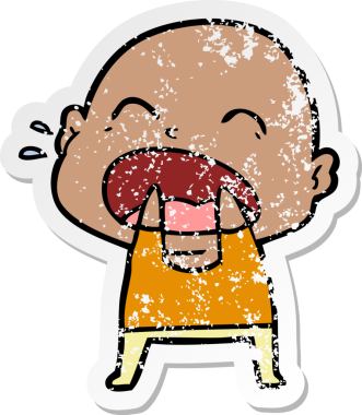 Bir insan tarafından çizilmiş kel bir adam diye bağıran bir çizgi film çıkartması.