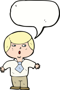 Bir insan tarafından çizilmiş konuşma balonuyla şok olmuş bir çocuk.