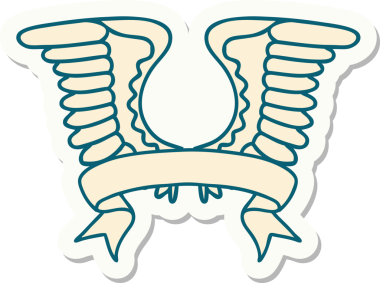 Bir insan tarafından çizilmiş bir kanadın pankartıyla dövme stili etiketi