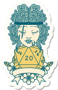 Bir insan tarafından çizilmiş 20 zarlı bir insan barbarının çıkartması.