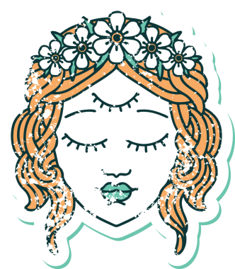 İkonik sıkıntılı dövme stili kadın yüzü bir insan tarafından çizilmiş üçüncü göz.