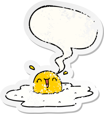 Konuşma baloncuklu karikatür yumurta bir insan tarafından çizilmiş sıkıntılı eski bir çıkartma