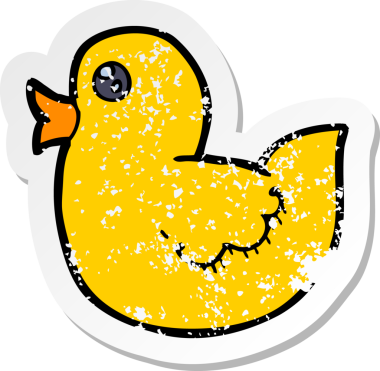 Bir insan tarafından çizilmiş plastik ördeğin gerilmiş çıkartması.