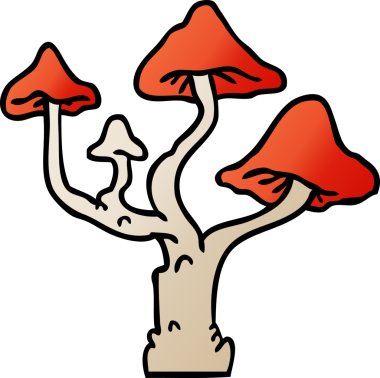 Bir insan tarafından çizilmiş mantarların el çizimi karikatürü.