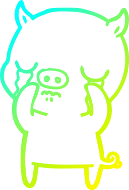 Bir insan tarafından çizilmiş ağlayan bir domuzun soğuk çizgi çizimi.