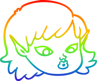 Gökkuşağı gradyan çizgi çizimi bir insan tarafından çizilmiş bir elf kızı