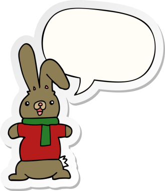 Bir insan tarafından çizilmiş konuşma balonu çıkartmalı çizgi film tavşanı.