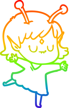 Gökkuşağı gradyan çizgisi bir insan tarafından çizilmiş uzaylı bir kızın çizimi