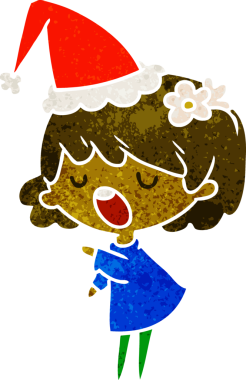 Bir insan tarafından çizilmiş Kawai kızının eski bir Noel karikatürü.