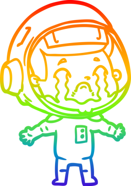 Gökkuşağı gradyan çizgi çizimi bir insan tarafından çizilmiş ağlayan astronot