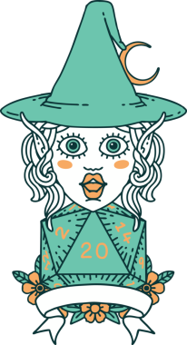 Retro Dövme Biçimli elf karakteri Bir insan tarafından çizilmiş doğal yirmi zar atışıyla