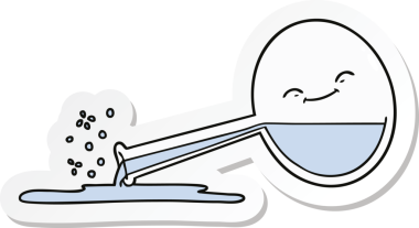 Bir insan tarafından çizilmiş karikatür çıkartması dökülmüş kimyasallar.