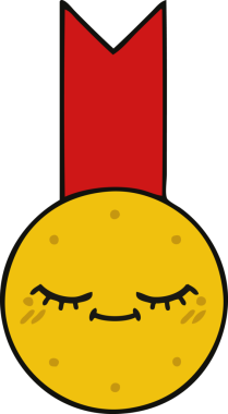 Bir insan tarafından çizilmiş altın madalyanın sevimli karikatürü.