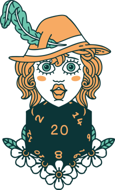 Bir insan tarafından çizilmiş 20 zarlı Retro Dövme Tarzı insan ozanı