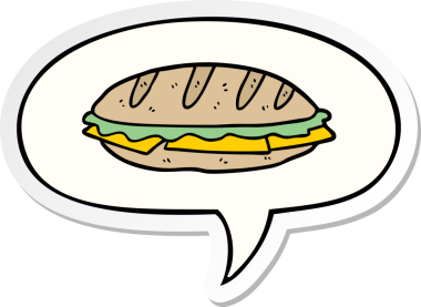 Bir insan tarafından çizilmiş konuşma kabarcığı çıkartmalı satranç sandviçi.