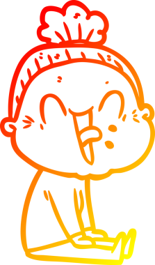 Bir insan tarafından çizilmiş mutlu, yaşlı bir kadının sıcak çizgi çizimi.