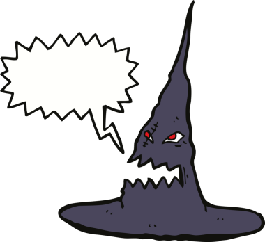 Bir insan tarafından çizilmiş konuşma baloncuklu cadı şapkası.