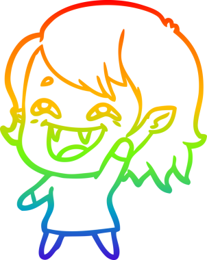 Gökkuşağı gradyan çizgi çizimi Bir insan tarafından çizilmiş gülen vampir kız çizgi filmi