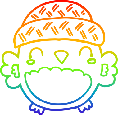 Gökkuşağı gradyan çizgisi bir insan tarafından çizilmiş şapkalı sevimli bir baykuş çizimi