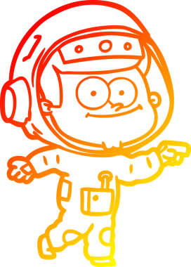 Bir insan tarafından çizilmiş mutlu bir astronot çizgi filminin sıcak gradyan çizimi