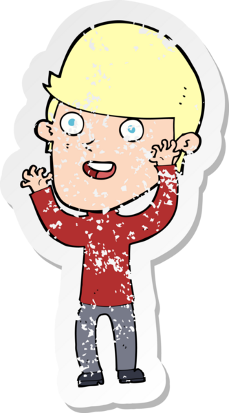 Bir insan tarafından çizilmiş mutlu bir adamın karikatür yapıştırması.