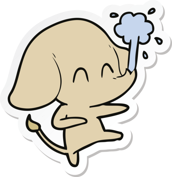 Bir insan tarafından çizilmiş su püskürten şirin bir filin çıkartması.