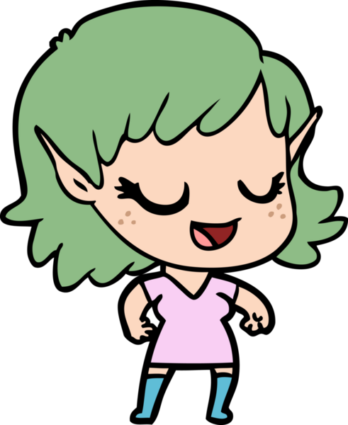 Bir insan tarafından çizilmiş mutlu elf kızı.