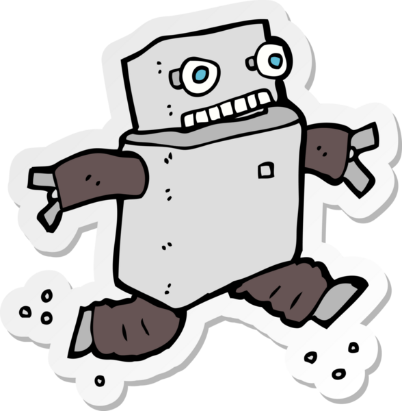 Bir insan tarafından çizilmiş robot çizgi film etiketi.