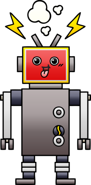 Bir insan tarafından çizilmiş çılgın bir robotun gölgeli çizgi filmi.