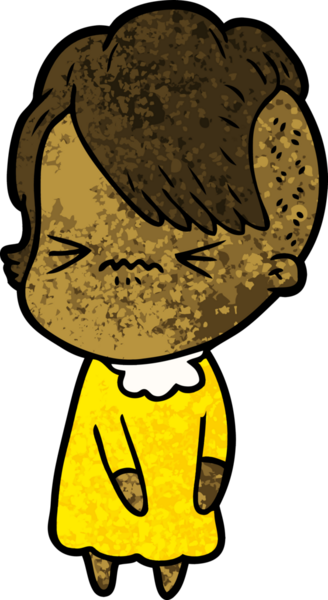 Çizgi film, bir insan tarafından çizilmiş sinirli hippi kız.