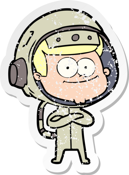 Bir insan tarafından çizilmiş mutlu bir astronot karikatürü.