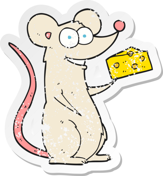 Bir insan tarafından çizilmiş peynirli çizgi film faresinin gerilimli retro yapıştırması