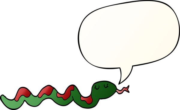 Bir insan tarafından çizilmiş, konuşma baloncuklu çizgi film yılanı.