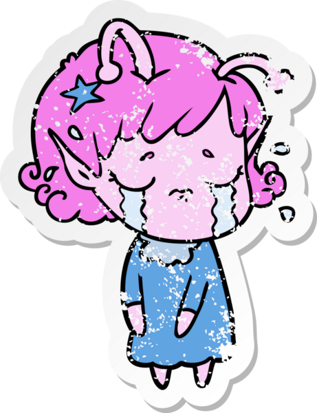 Bir insan tarafından çizilmiş, ağlayan uzaylı bir kızın sıkıntılı çıkartması.