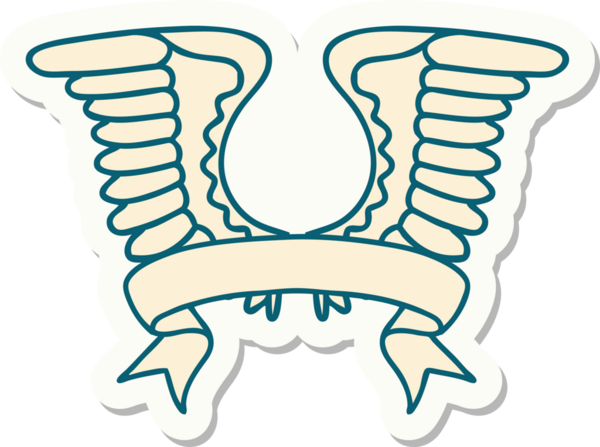 Bir insan tarafından çizilmiş bir kanadın pankartıyla dövme stili etiketi